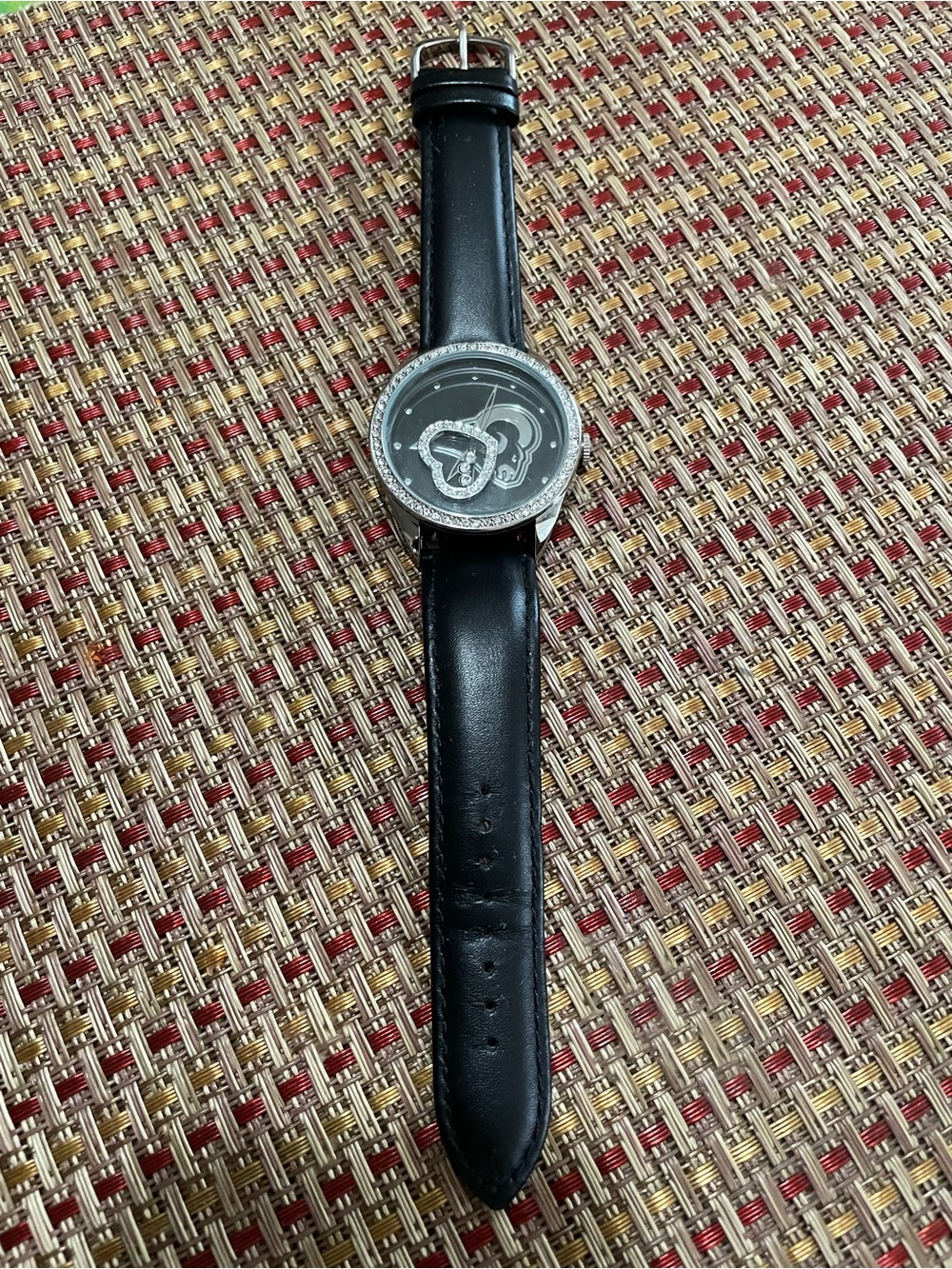 Black Leather Strap Men's Watch with Decorative Dial